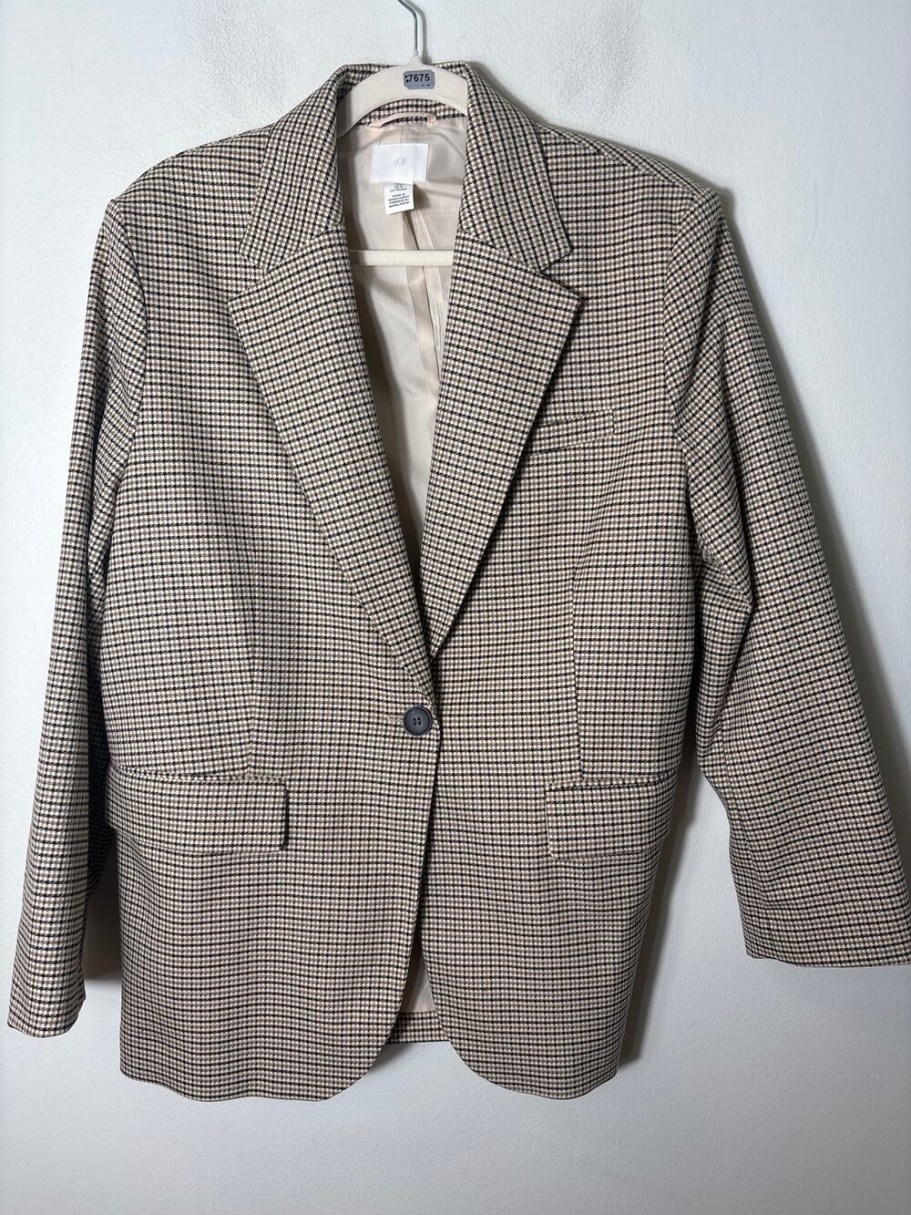 Men's H&M Brown and Black Plaid Long Sleeve One Button Blazer Sz M
